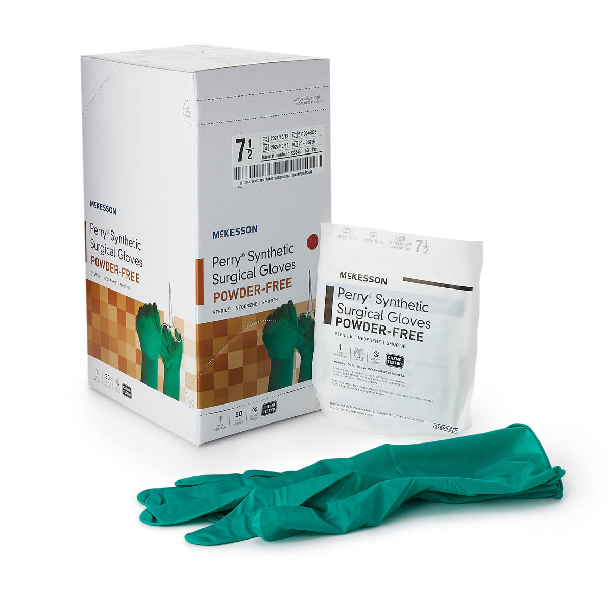 Mckesson Perry® Performance Plus Polychloroprene Surgical Glove, Size 7.5, Green, 50/Bx