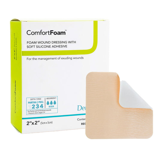 Comfortfoam™ Silicone Adhesive Without Border Silicone Foam Dressing, 2 X 2 Inch, 10/Bx