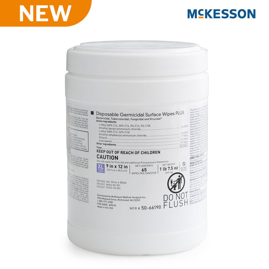 Mckesson Premoistened Germicidal Wipe Surface Disinfectant Cleaner, 9 X 12 Inch, 65/Cn