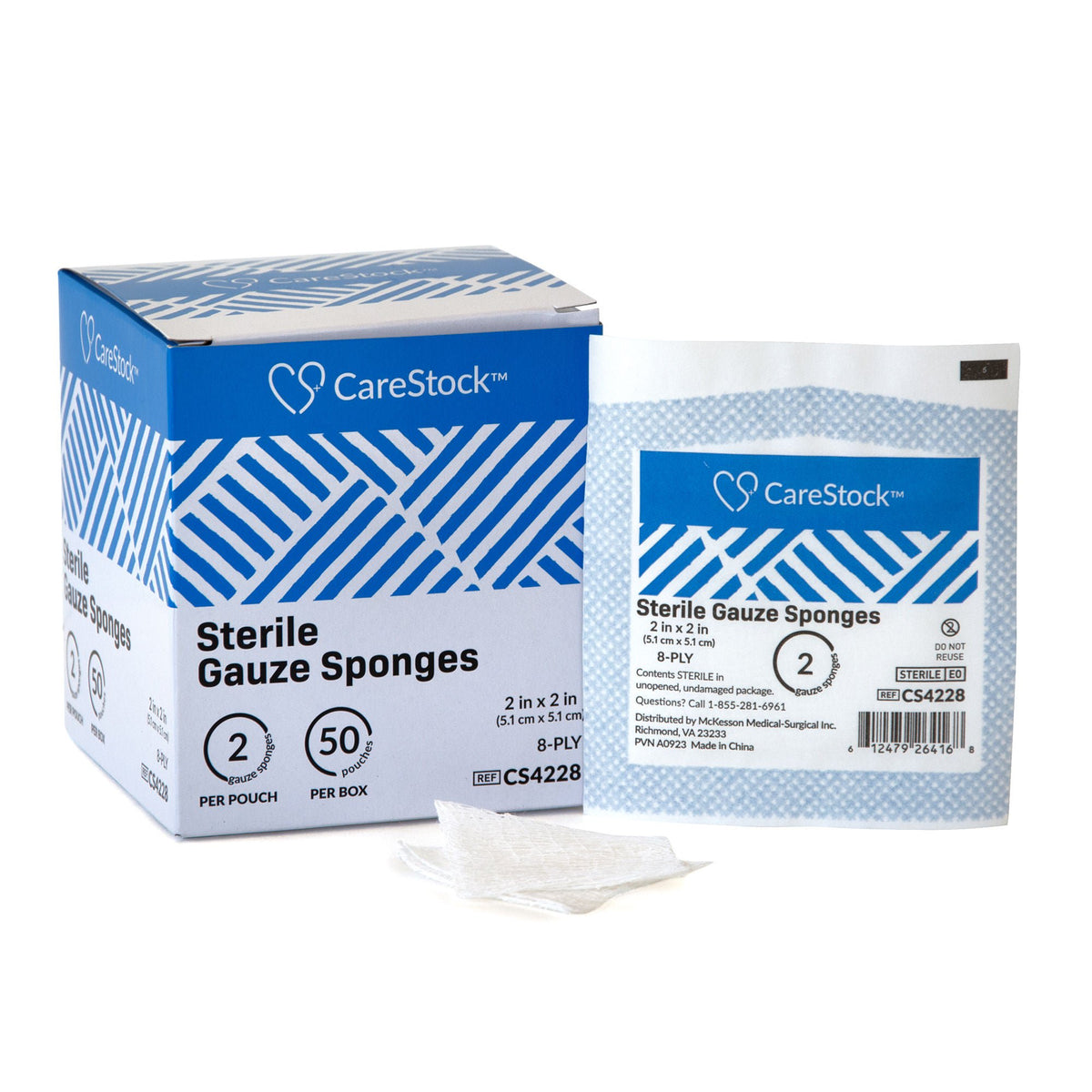 Carestock™ Gauze Sponge, 2 X 2 Inch, 8-Ply, Medical-Grade Cotton Wound Dressing, 1500/Cs