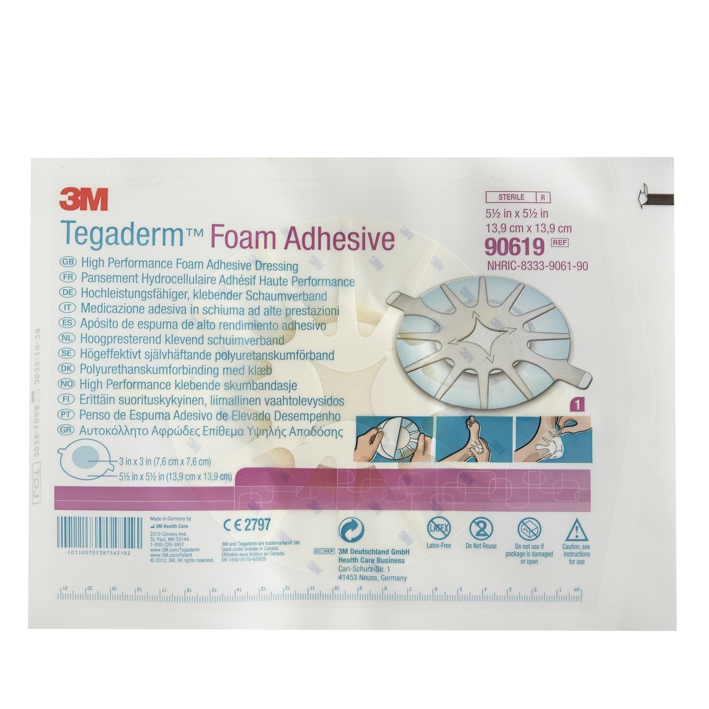 3M™ Tegaderm™ High Performance Adhesive with Border Foam Dressing, 5½ x 5½ Inch for Heels 20/CASE -90619