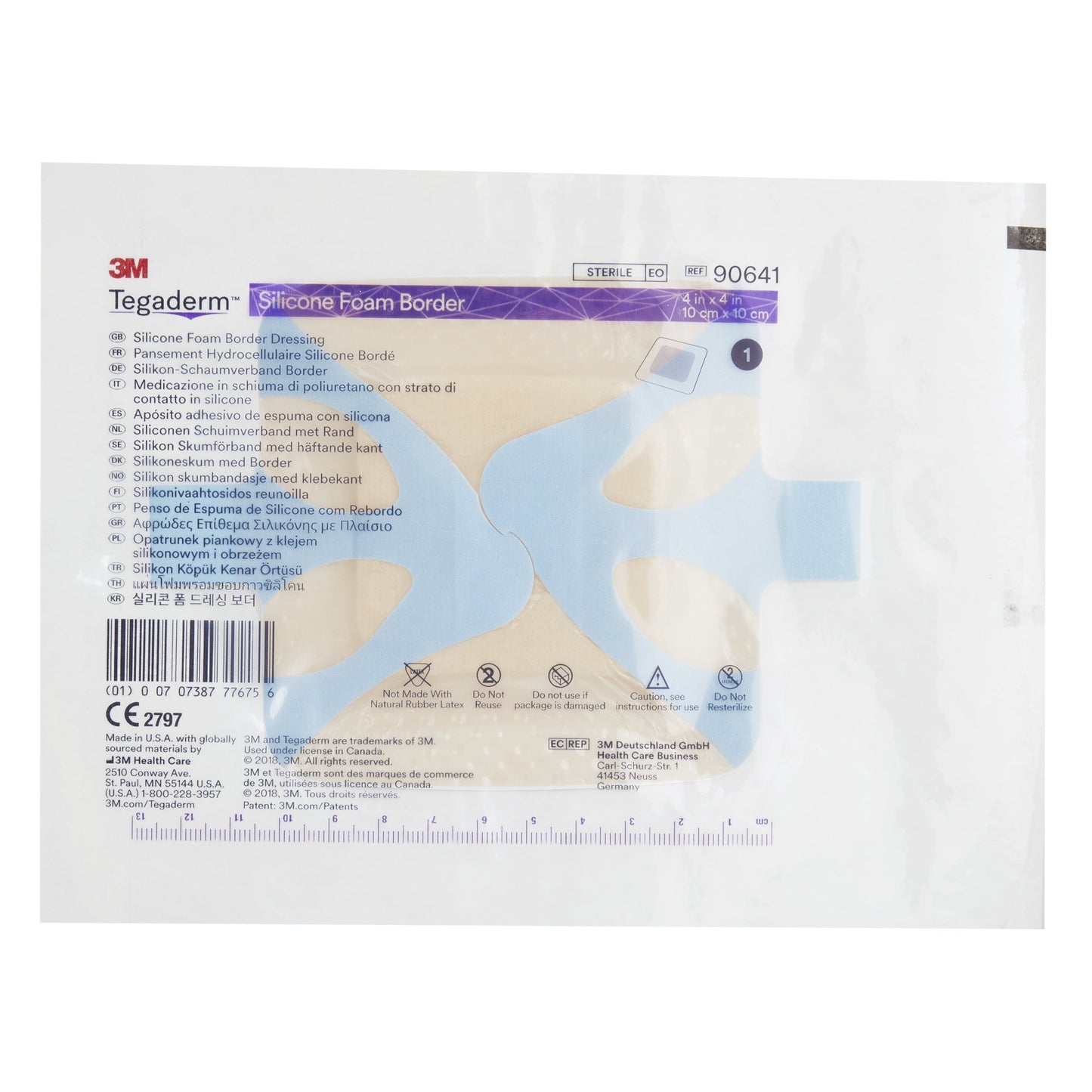 3M™ Tegaderm™ Silicone Adhesive with Border Silicone Foam Dressing, 4 x 4 Inch 10/BOX -90641