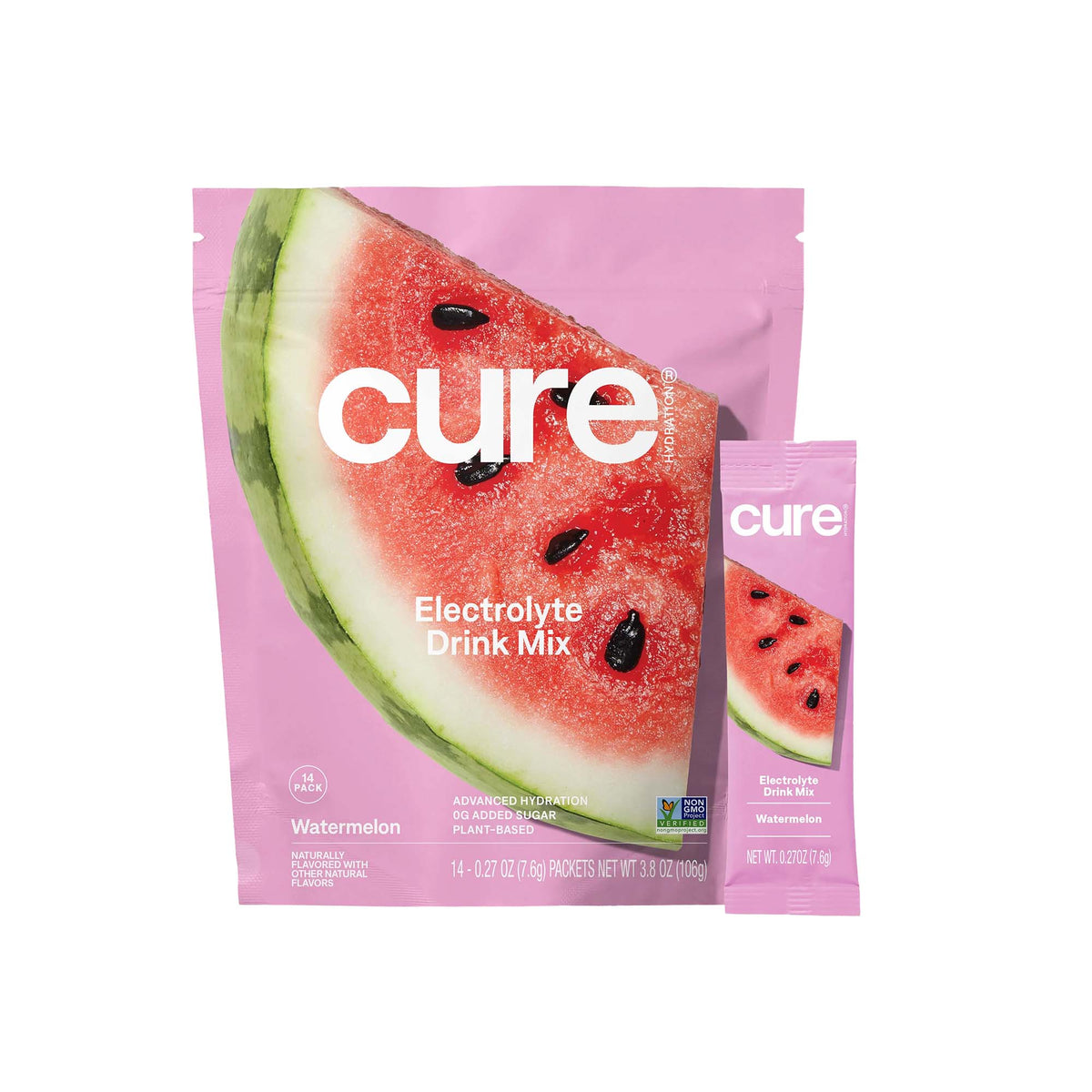 Cure Electrolyte Drink Mix Made With Coconut Water, Watermelon, 7.7-Gram Packets, 14/Pk
