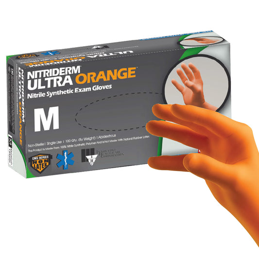 Nitriderm® Ultra Orange™ Nitrile Exam Glove, Medium, Orange, 1000/Cs