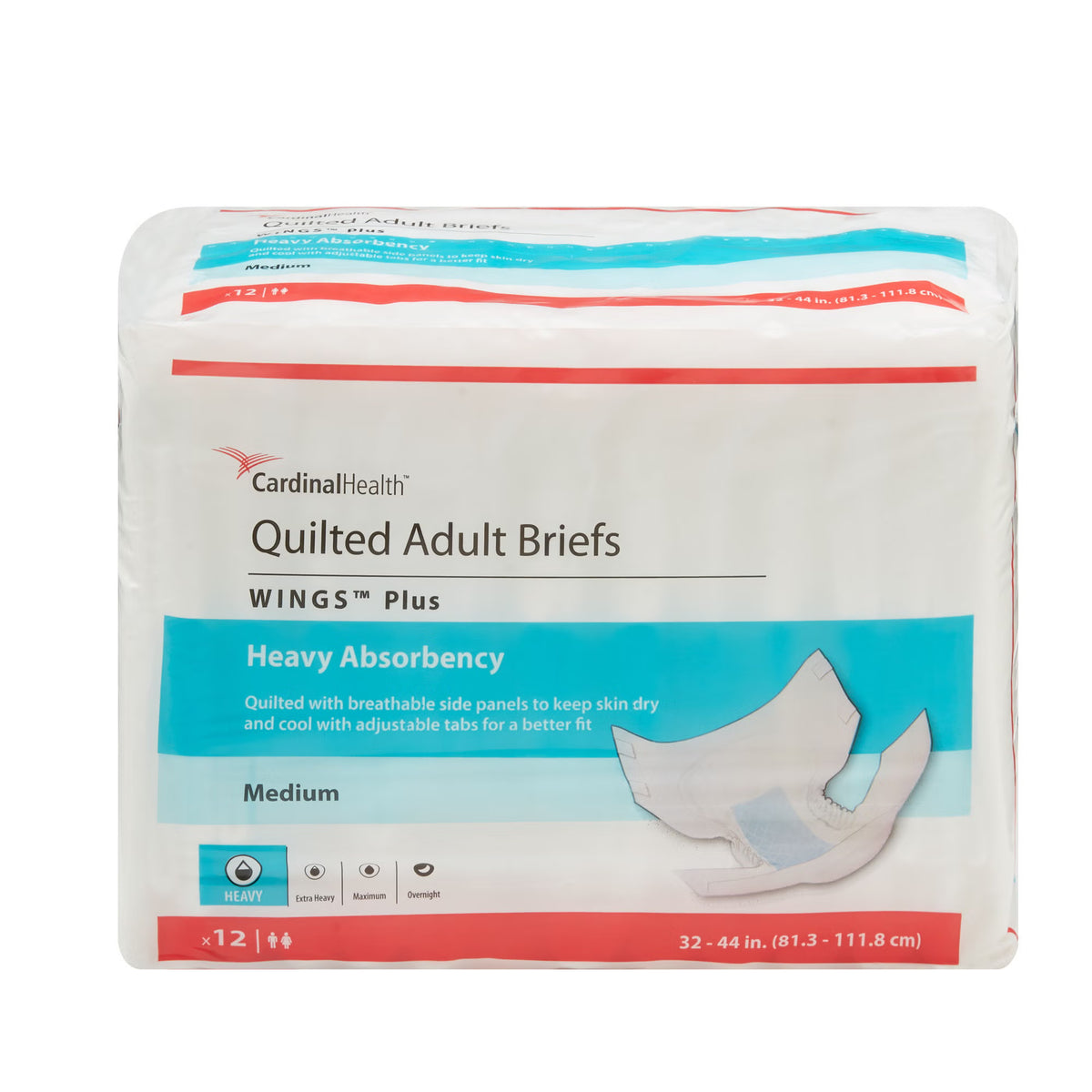 Wings™ Plus Quilted Heavy Absorbency Incontinence Brief, Medium, 8/Cs