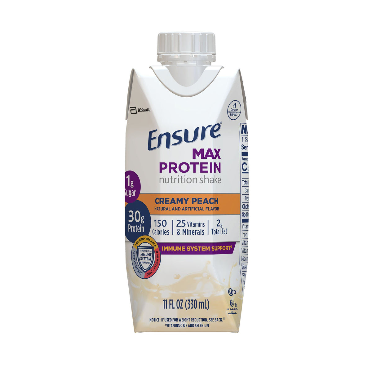 Ensure® Max Protein Nutrition Shake, Peach, 11-ounce carton, 12/CS
