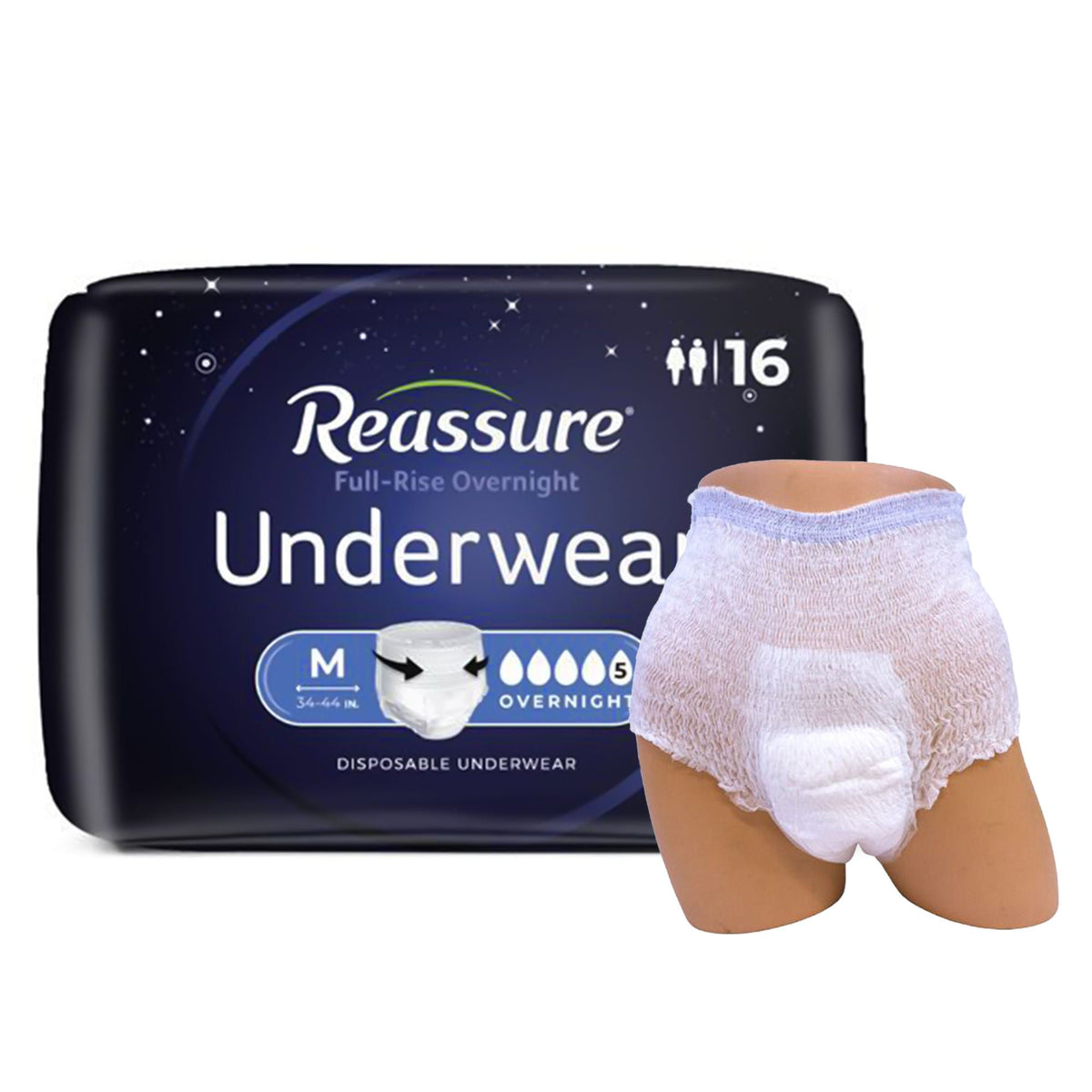 Reassure® Full-Rise Overnight Absorbent Underwear, Heavy Absorbency, Medium, 64/Cs