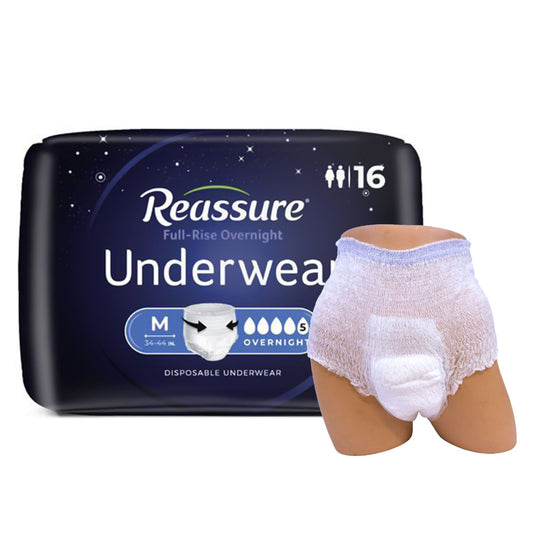Reassure® Full-Rise Overnight Absorbent Underwear, Heavy Absorbency, Medium, 64/Cs