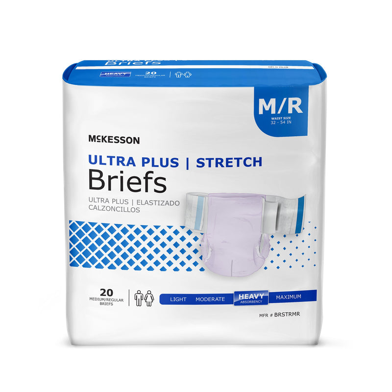 MCKESSON ULTRA PLUS STRETCH HEAVY ABSORBENCY INCONTINENCE BRIEF, MEDIUM/REGULAR, SOLD AS 4/CASE MCKESSON BRSTRMR