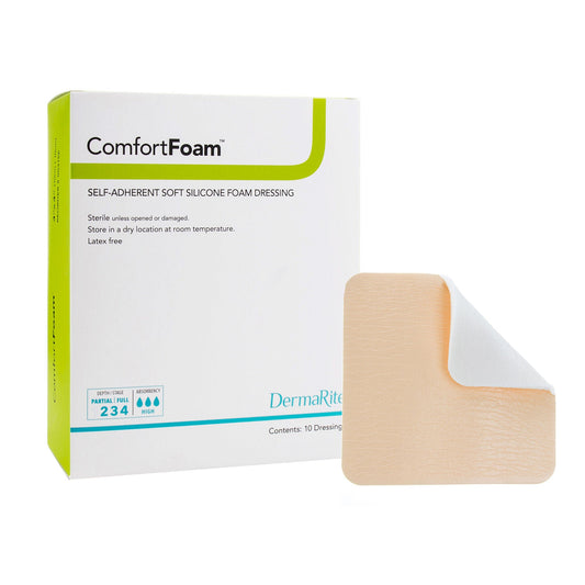 Comfortfoam™ Silicone Adhesive Without Border Silicone Foam Dressing, 3 X 3 Inch, 10/Bx