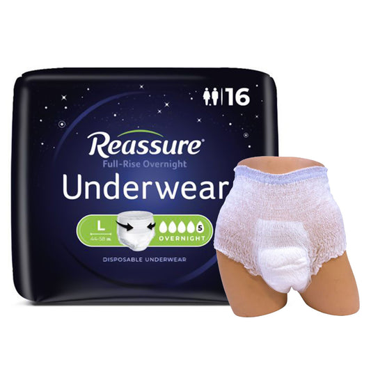 Reassure® Full-Rise Overnight Absorbent Underwear, Heavy Absorbency, Large, 64/Cs