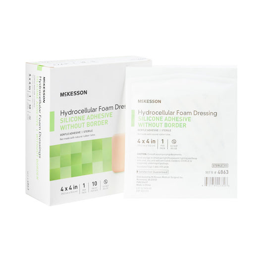Mckesson Silicone Gel Adhesive Without Border Silicone Foam Dressing, 4 X 4 Inch, 10/Bx
