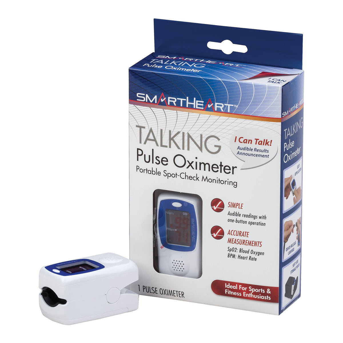 SmartHeart Fingertip Pulse Oximeter, Talking Blood Oxygen Saturation Monitor, 24/CS