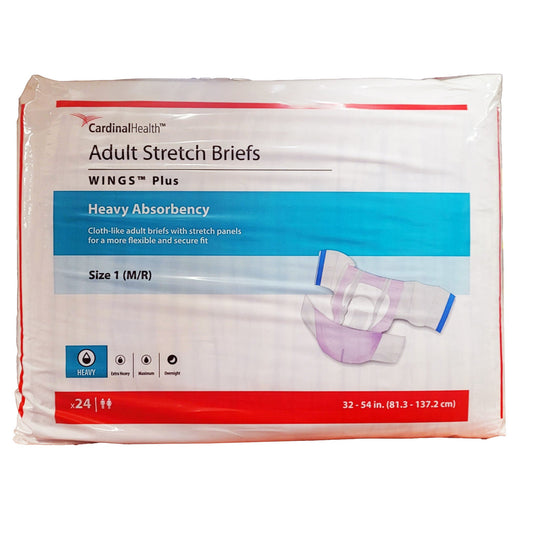 Wings™ Plus Quilted Stretch Heavy Absorbency Incontinence Briefs, Size 1, 96/Cs