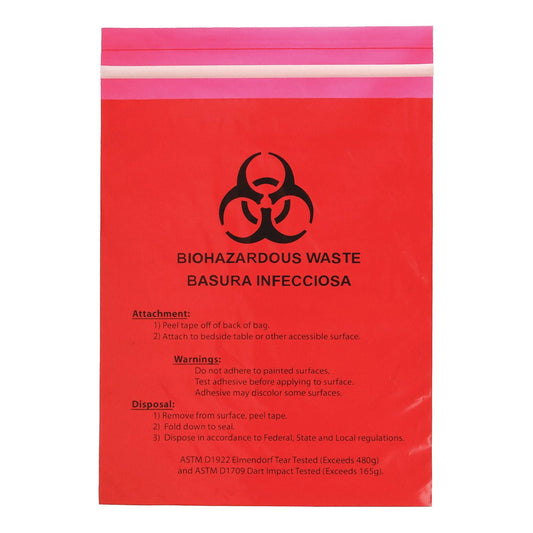 Bag, Biohazard Red Stick-On 12"X14/2Mil (100/Cs) Unimed, 100/Cs
