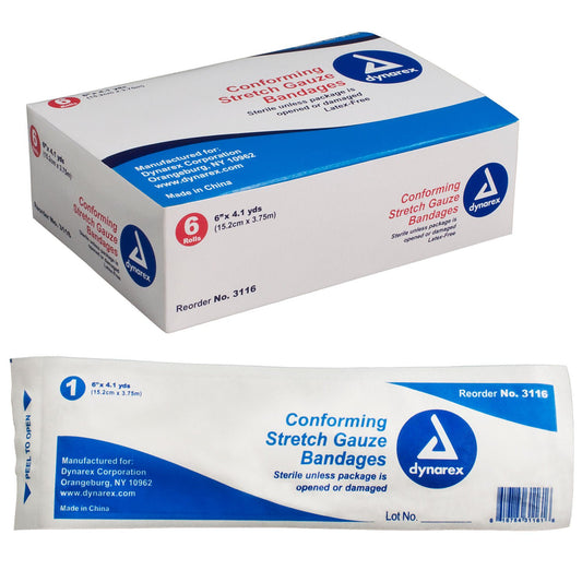 Dynarex® Sterile Conforming Bandage, 6 Inch X 4-1/10 Yard, 48/Cs