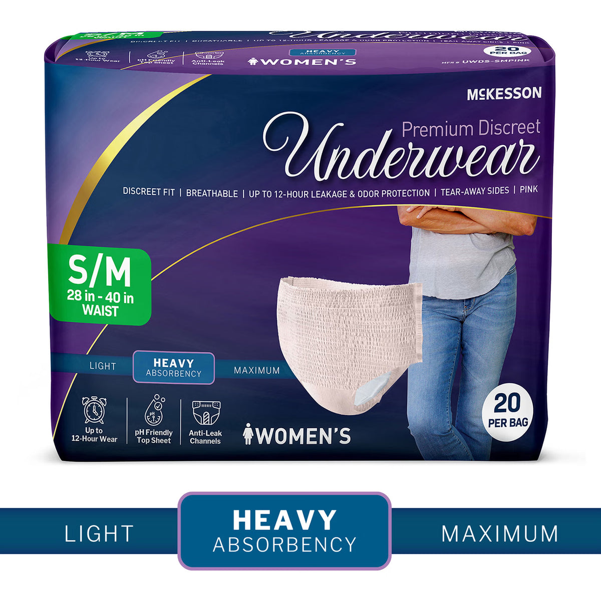 Mckesson Premium Discreet Underwear For Women, Heavy Absorbency, Small/Medium, 80/Cs