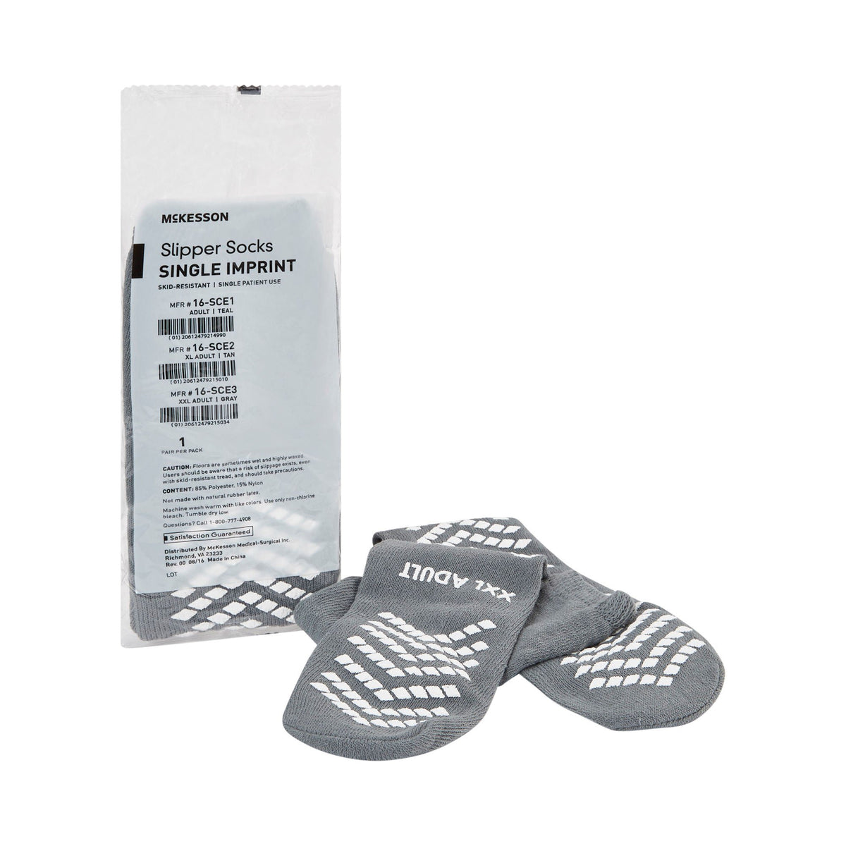 McKesson Single Tread Slipper Socks, 2X-Large, Gray, 48/CS