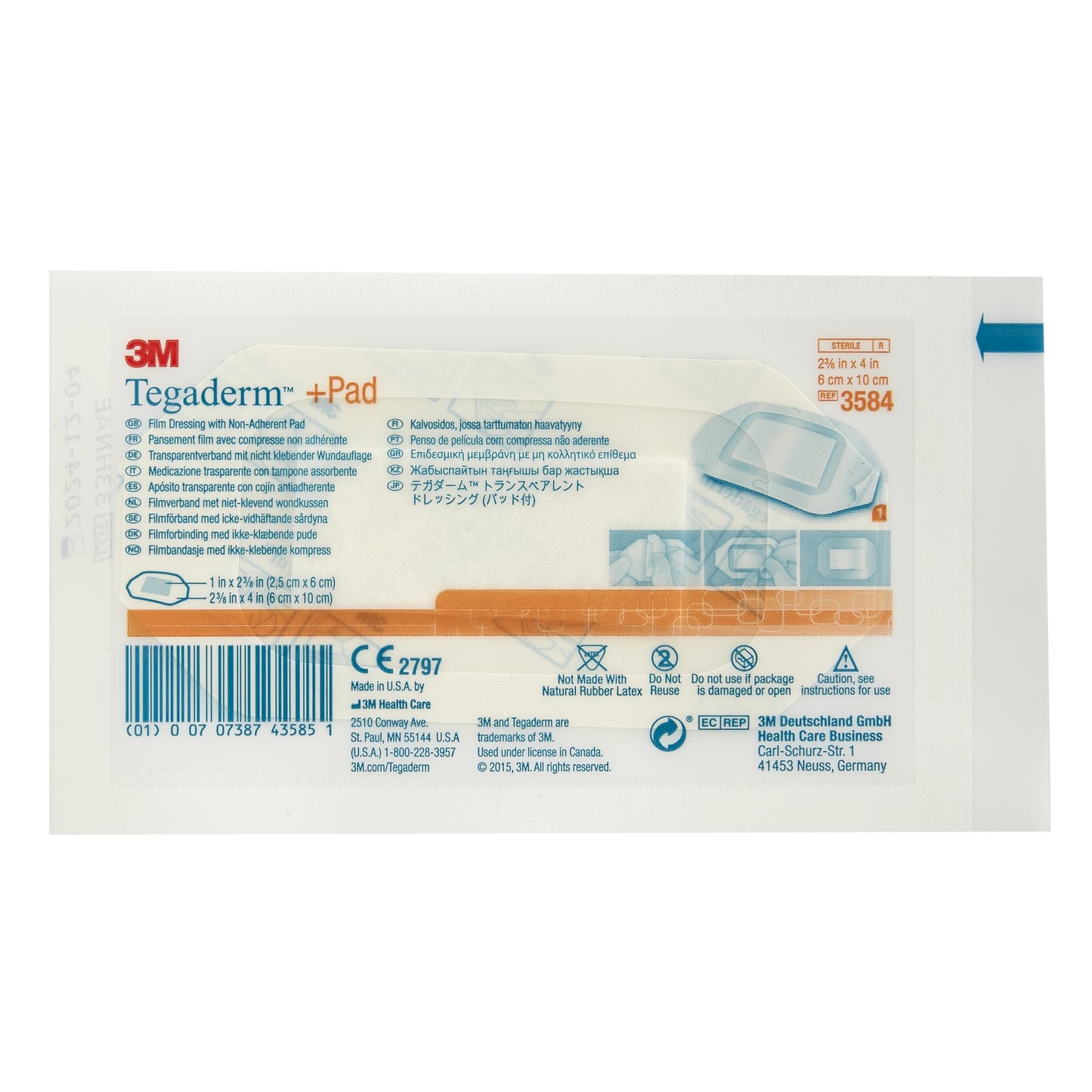 3M™ Tegaderm™ Transparent Film Dressing with Pad, 2-3/8 x 4 Inch 200/CASE -3584