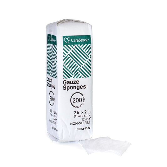 Carestock™ Gauze Sponge, 2 X 2 In. 12-Ply, Medical-Grade Cotton Wound Dressing, 8000/Cs
