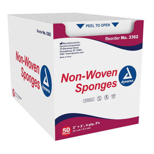 Dynarex® Sterile Nonwoven Sponge, 2 X 2 Inch, Four Ply, 1500/Cs