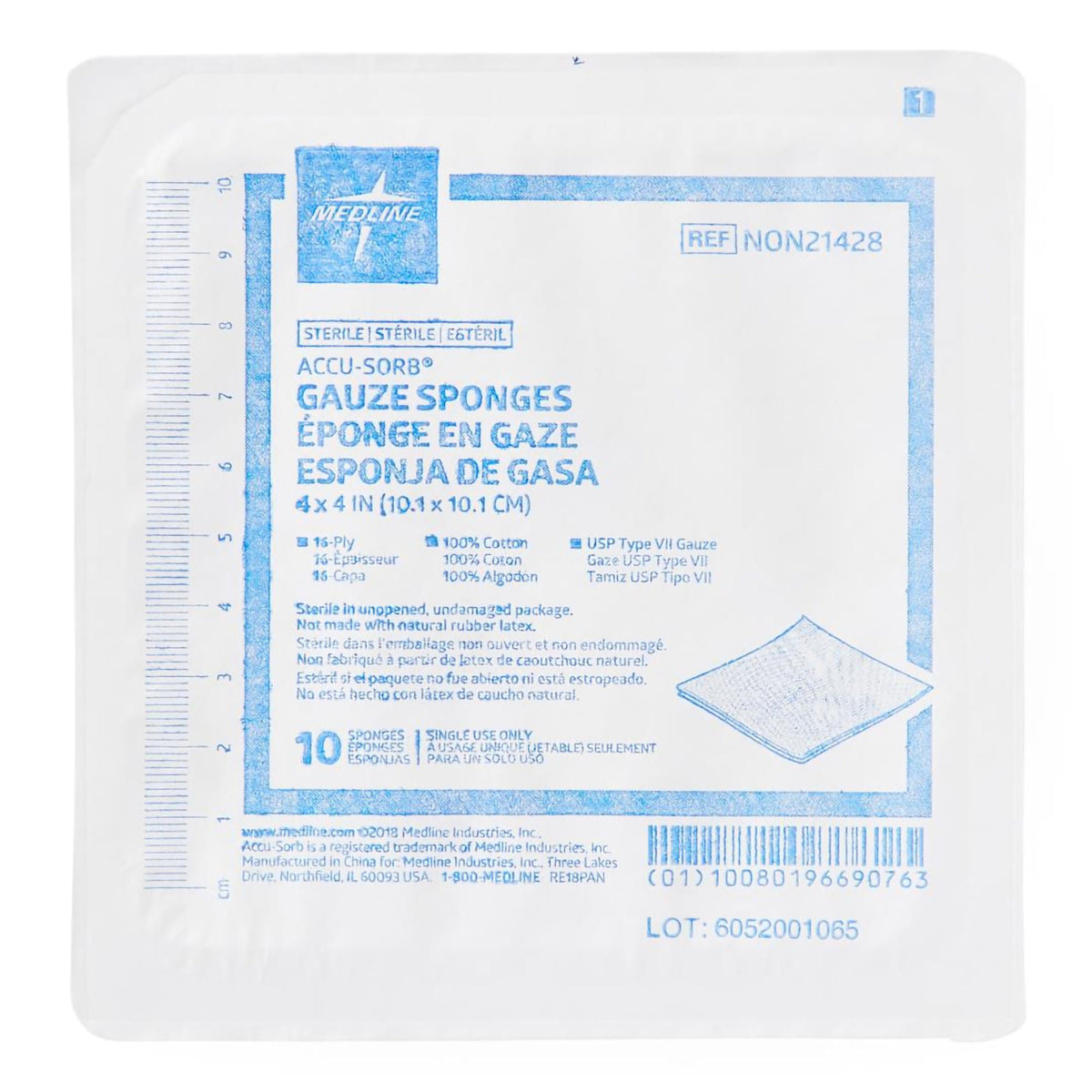 Sterile Usp Type Vii Gauze Sponge, 4 X 4 Inch, 16-Ply, 1280/Cs