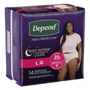 DEPEND® NIGHT DEFENSE® WOMEN'S ABSORBENT UNDERWEAR, LARGE, SOLD AS 14/PACK KIMBERLY 51702