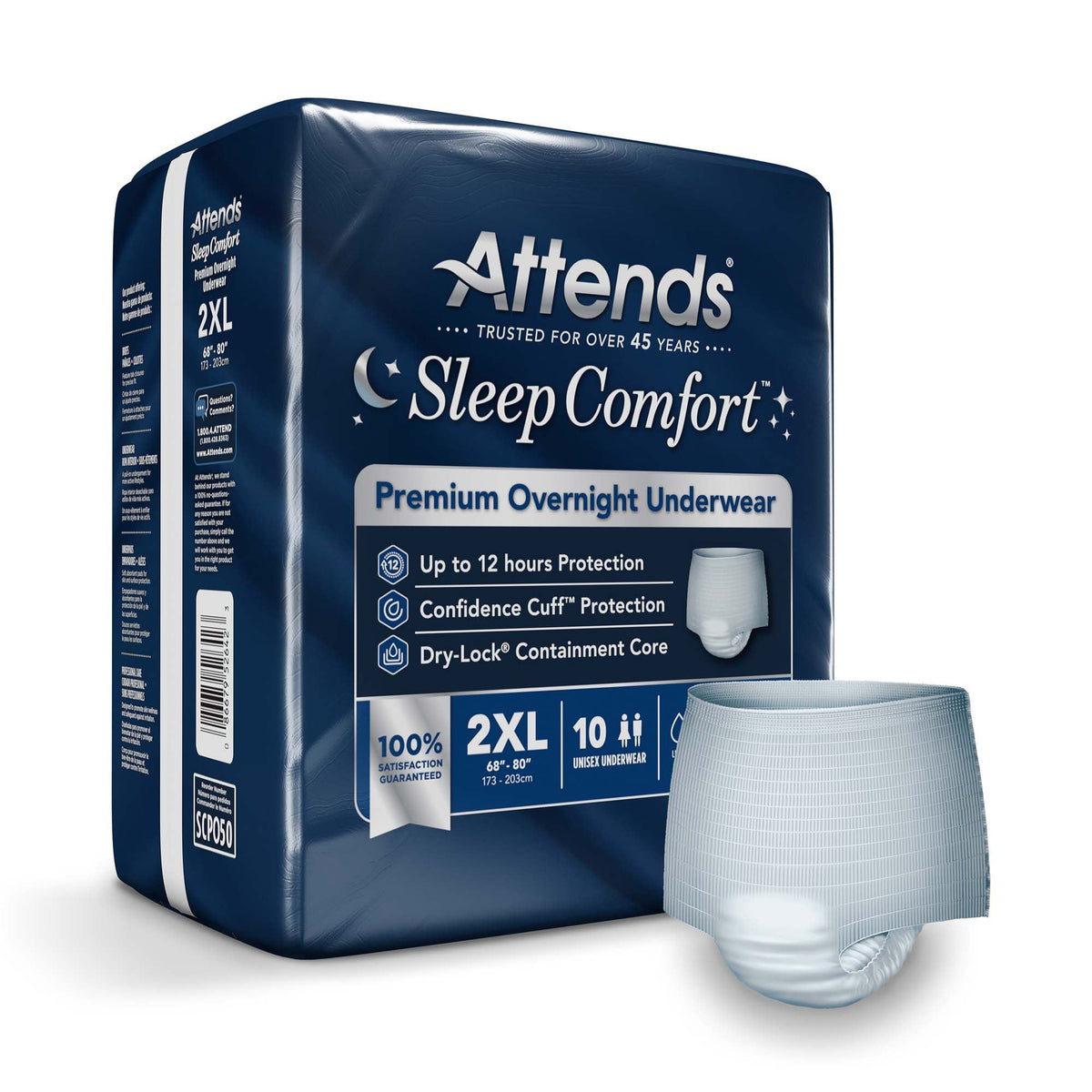 Attends® Sleep Comfort Premium Overnight Underwear, 2X-Large, 68 – 80 Inches, 40/Cs