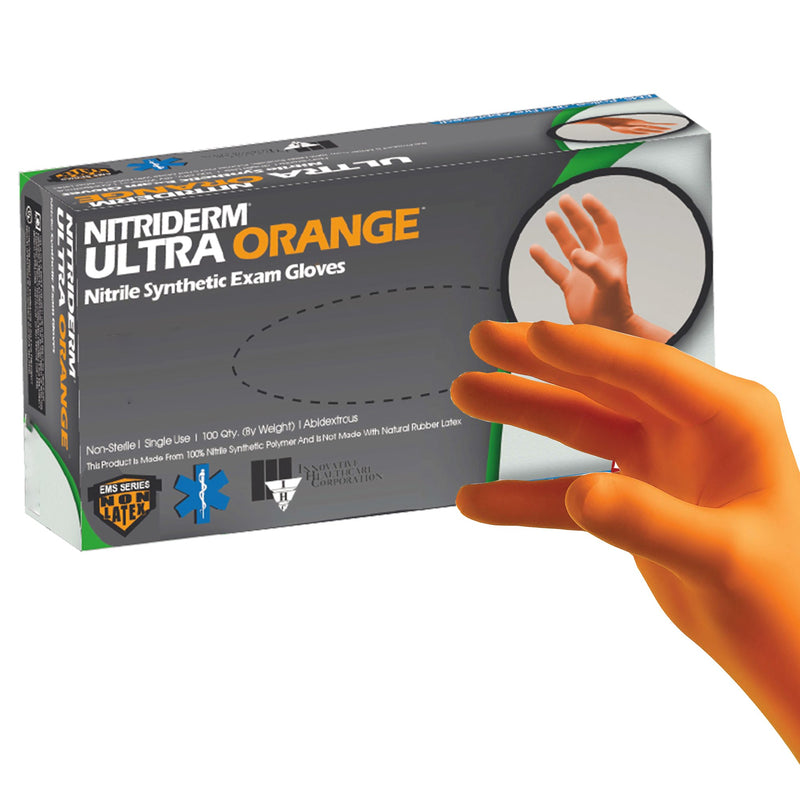 NITRIDERM® ULTRA ORANGE™ NITRILE EXAM GLOVE, LARGE, ORANGE, SOLD AS 100/BOX INNOVATIVE 199300