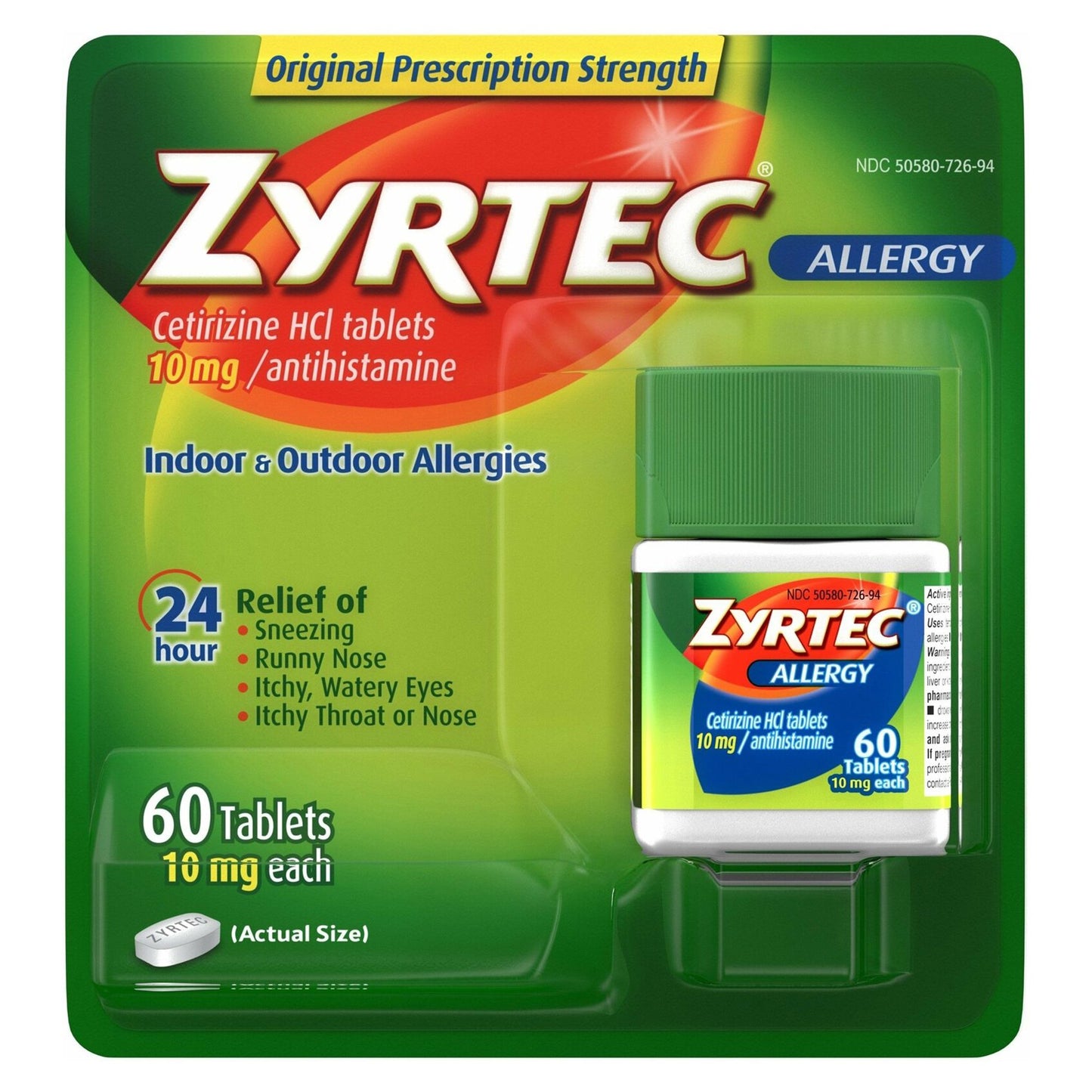 Zyrtec Cetirizine Allergy Relief 1/BOTTLE -50580072694