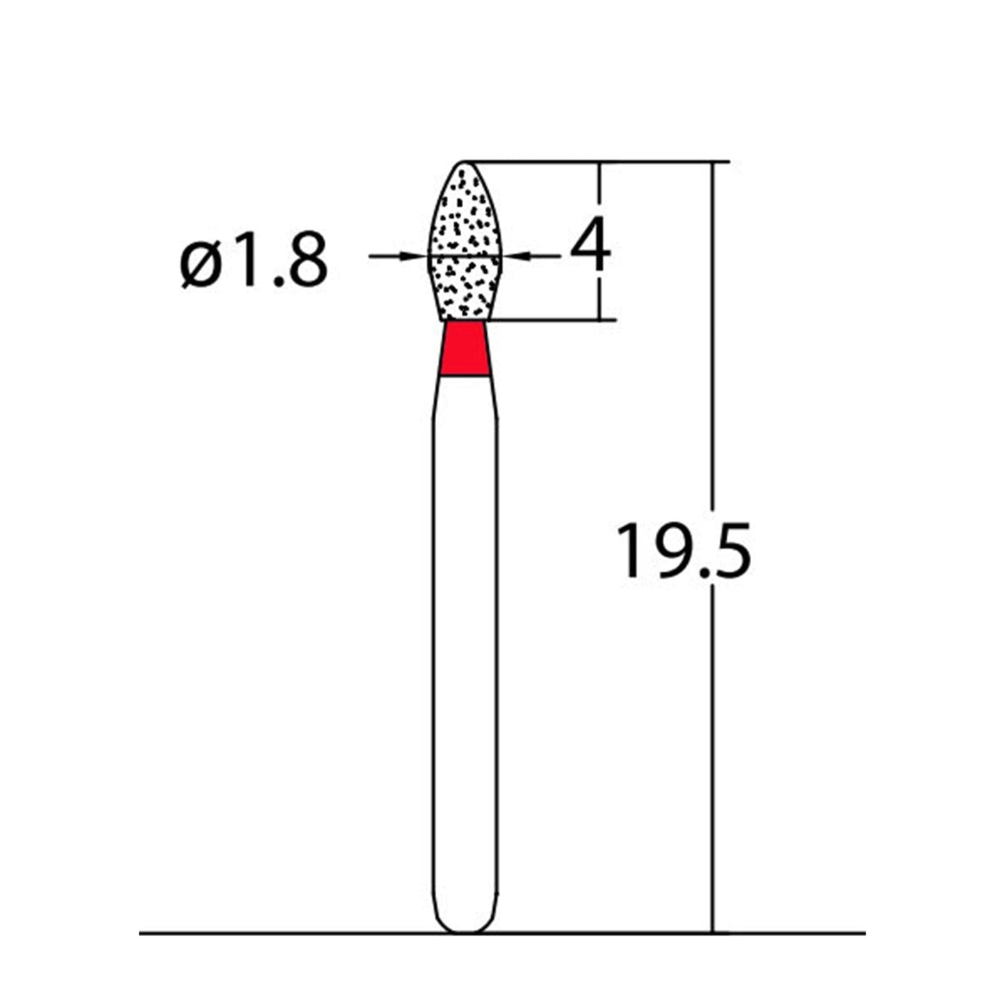 Bud, Slender 1.8 mm Dia. Fine Grit Diamond Bur 5 per pack. 257.18F2 - Osung USA