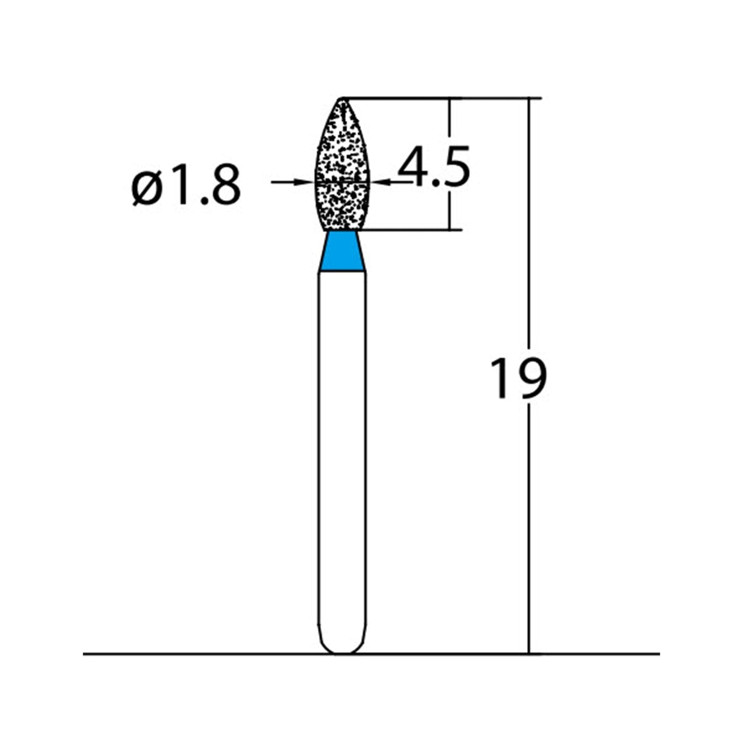 Bud, Slender 1.8 mm Dia. Medium Grit Diamond Bur 5 per pack. 257.18M1 - Osung USA