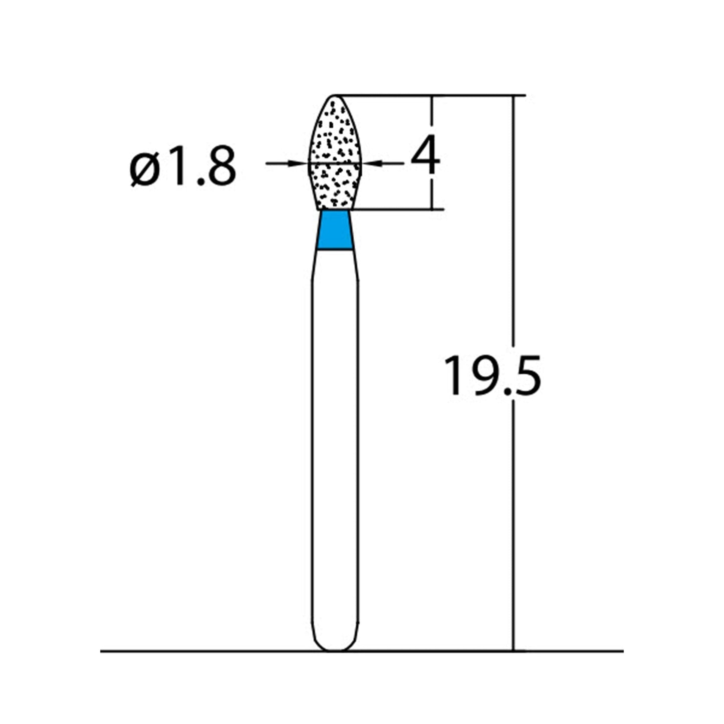 Bud, Slender 1.8 mm Dia. Medium Grit Diamond Bur 5 per pack. 257.18M2 - Osung USA