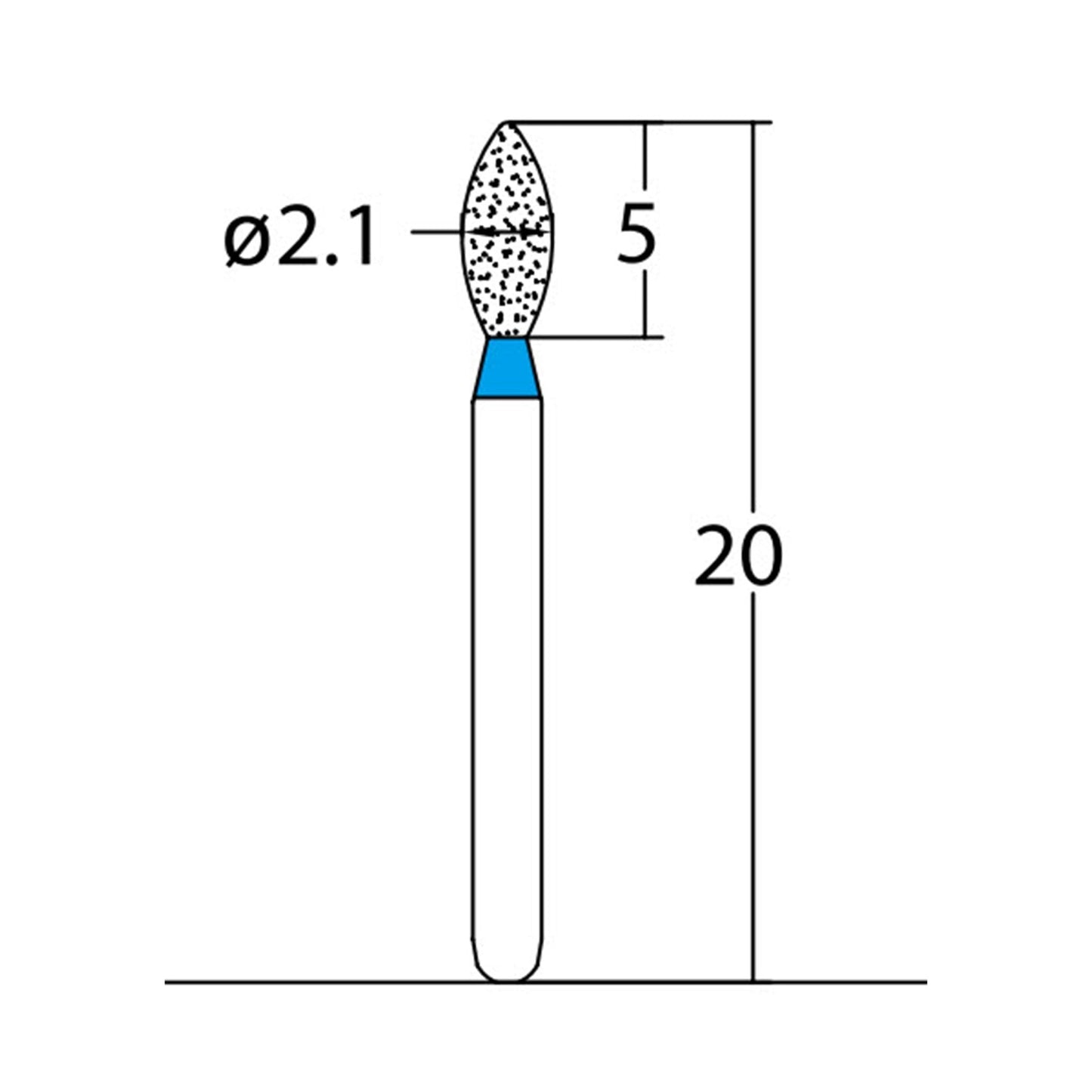 Bud, Slender 2.1 mm Dia. Medium Grit Diamond Bur 5 per pack. 257.21M1 - Osung USA