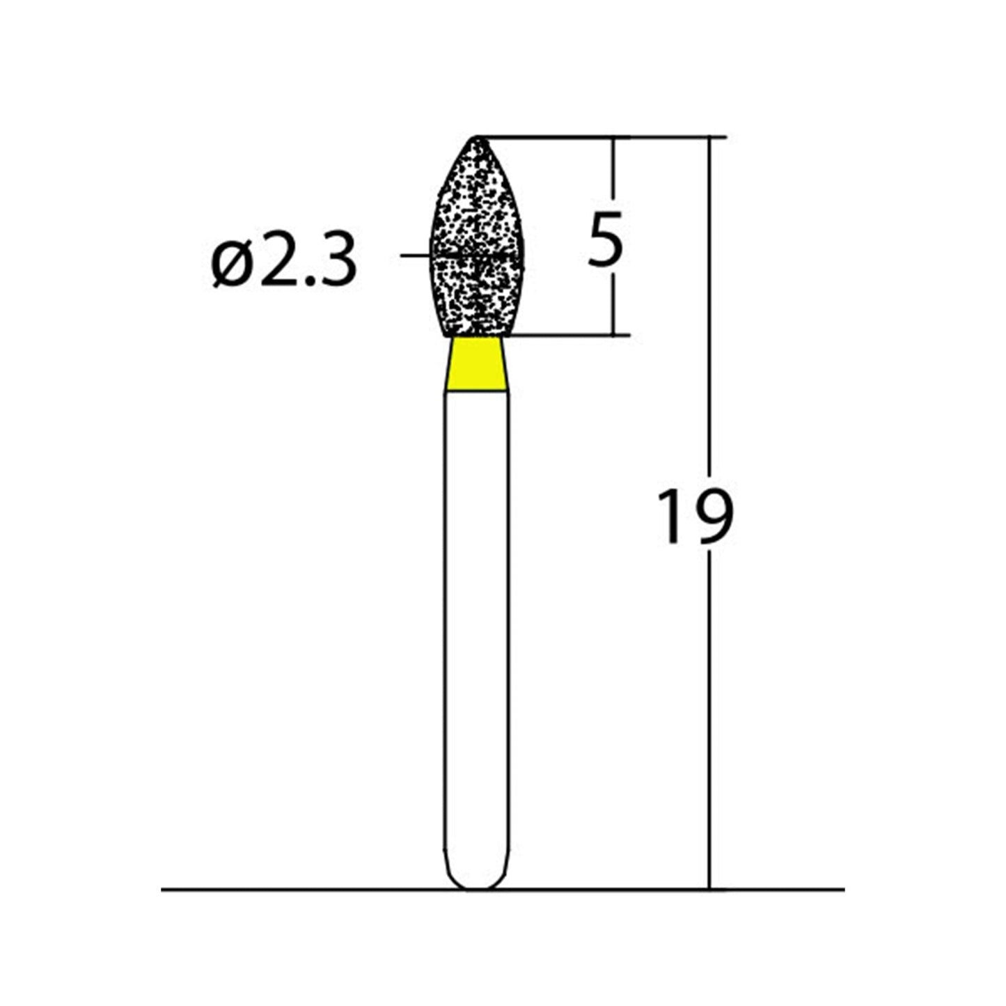 Bud, Slender 2.3 mm Dia. Extra Fine Grit Diamond Bur 5 per pack. 257.23EF1 - Osung USA