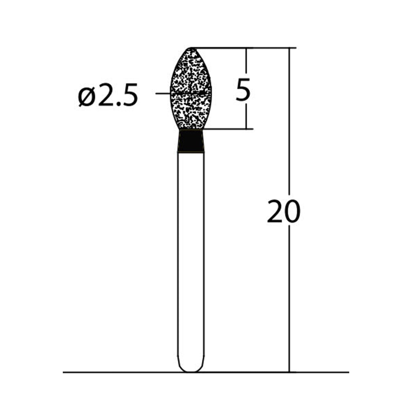 Bud, Slender 2.5 mm Dia. Extra Coarse Grit Diamond Bur 5 per pack. 257.25EC1 - Osung USA