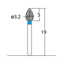Bud, Slender 3.2 mm Dia. Medium Grit Diamond Bur 5 per pack. 257.32M1 - Osung USA