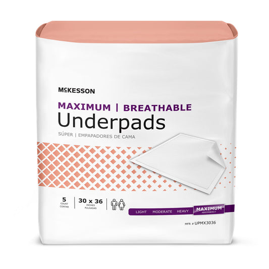 McKesson Ultimate Breathable Underpads, Heavy Absorbency, 30 x 36 Inch, White, 70/CS