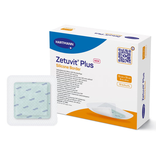 Zetuvit® Plus Silicone Border Super Absorbent Dressing, 6 x 6 Inch, 10/BX