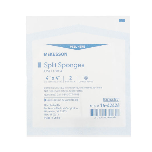 Mckesson Iv/Drain Split Dressing, 4 X 4 Inch, 6-Ply, 300/Cs