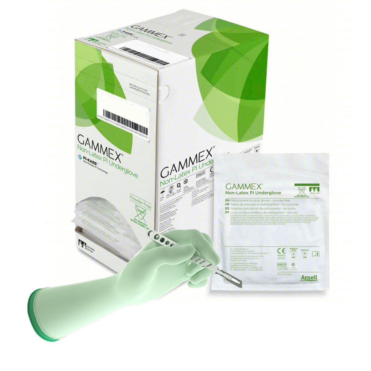 Gammex® Non-Latex PI Polyisoprene Surgical Underglove, Size 7, Green, 50/BX