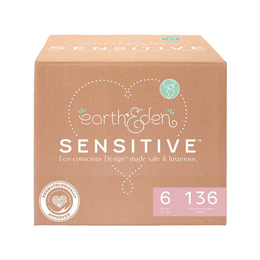 Earth & Eden Sensitive Baby Diapers, Size 6 For Babies Weighing 35 Lbs. Or More, 136/Cs