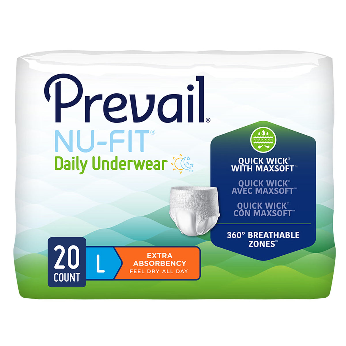 Prevail® Nu-Fit® Absorbent Underwear, Heavy Absorbency, Large, 80/Cs