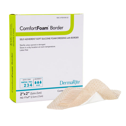 Comfortfoam™ Border Self-Adherent Soft Silicone Foam Dressing, 5 X 5 Centimeter, 10/Bx