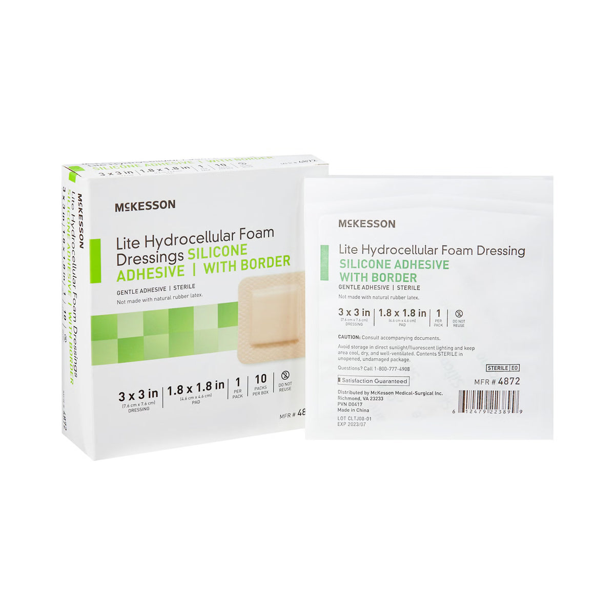 Mckesson Lite Hydrocellular Foam Dressings W/ Border & Silicone Adhesive, 3 X 3", 200/Cs