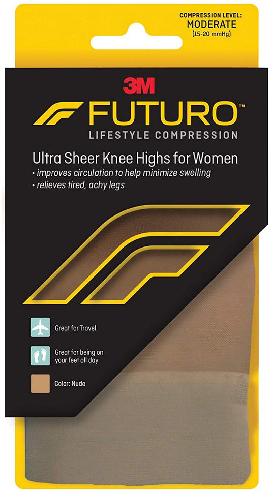 3M™ Futuro™ Lifestyle Compression Ultra Sheer Knee Highs for Women, Nude, Large, 1/PR
