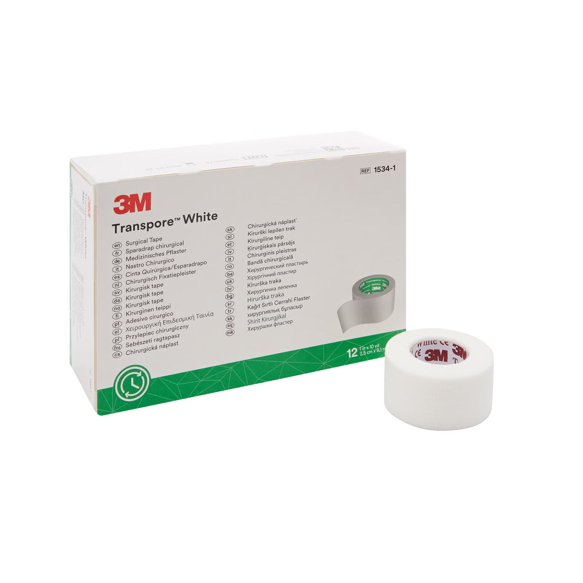 3M™ Transpore™ Plastic Medical Tape, 1 Inch X 10 Yard, White, 12/Bx