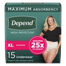 DEPEND® FRESH PROTECTION™ WOMEN'S MAXIMUM ABSORBENCY UNDERWEAR, X-LARGE, SOLD AS 15/PACK KIMBERLY 43586