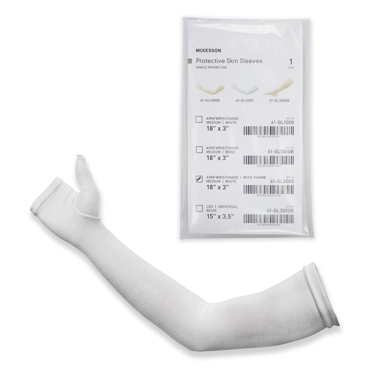 McKesson Protective Skin Sleeve, Arm/Wrist/Hand, with Thumb, Medium, White, 1/PR