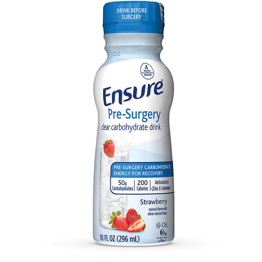 Ensure® Pre-Surgery Strawberry Clear Carbohydrate Drink, 10-ounce bottle, 12/CS